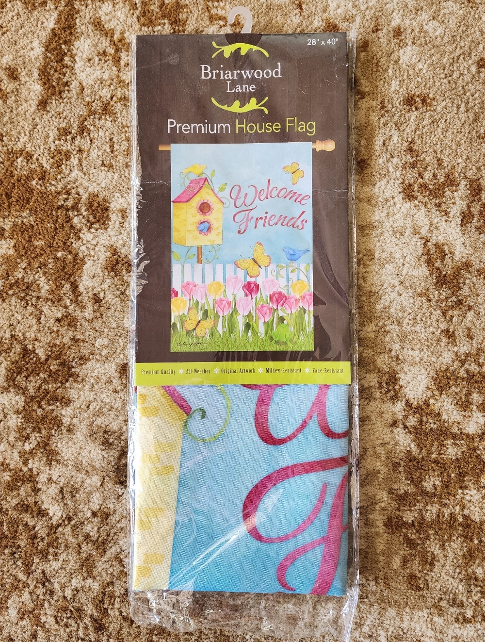 Briarwood Lane "Welcome Friends" Premium House Flag - Blue, Yellow, Pink